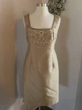 Talbots Petite Cream Embroidered Midi Dress Size 4P